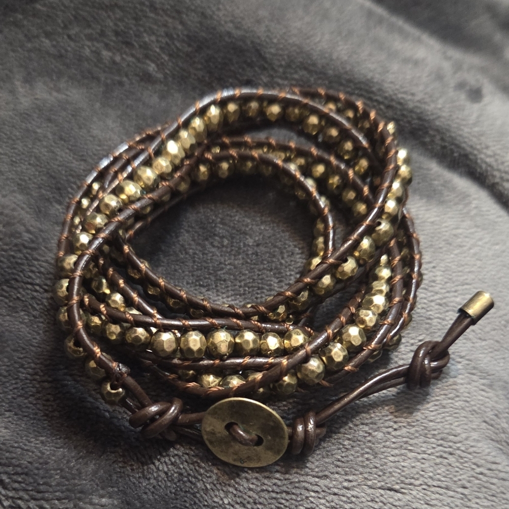 Brown and Gold Beaded Wrap Bracelet